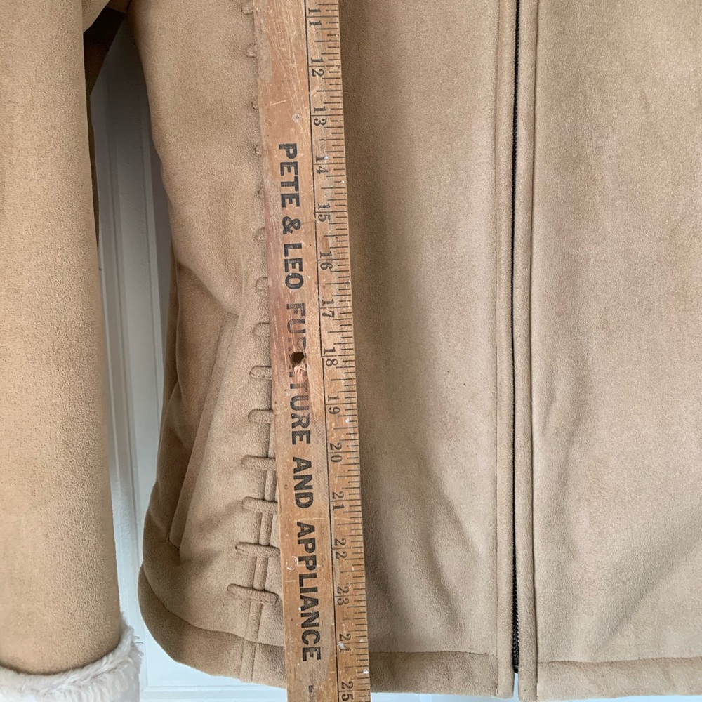 Y2K Braetan Coat Women's Faux Suede Fur Lined Pockets Tan Zip Penny Lane Sz M - Picture 14 of 15